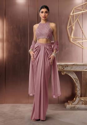 Mauve Embroidered Handwork Fusion Set