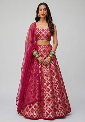 Rani Pink Brocade Zari Silk Blend Lehenga Set