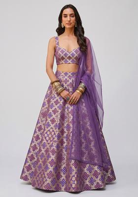 Purple Brocade Zari Silk Blend Lehenga Set