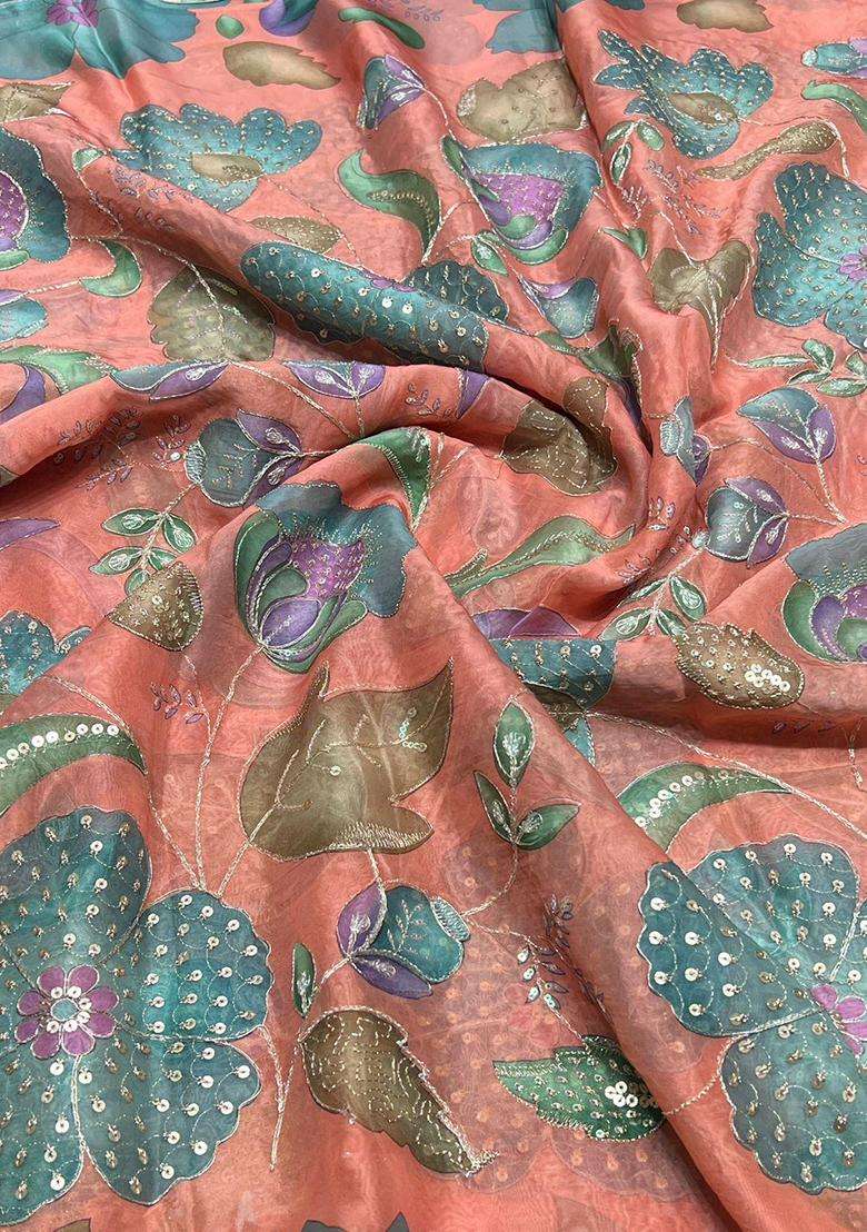 Coral Printed Organza Lehenga Set - Indya