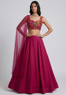 Rani Pink Printed Organza Lehenga Set