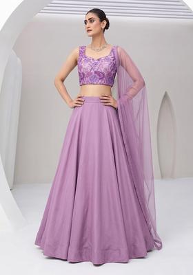 Lavender Printed Silk Blend Lehenga Set