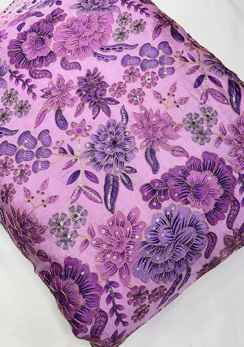 Lavender Printed Silk Blend Lehenga Set - Indya