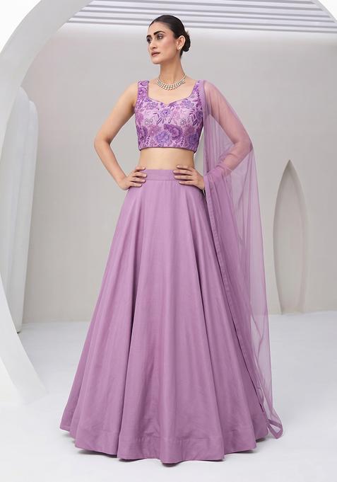 Lavender Silk Blend Sequin Work Lehenga Set
