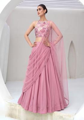 Dusty Pink Silk Blend Embroidered Lehenga Set