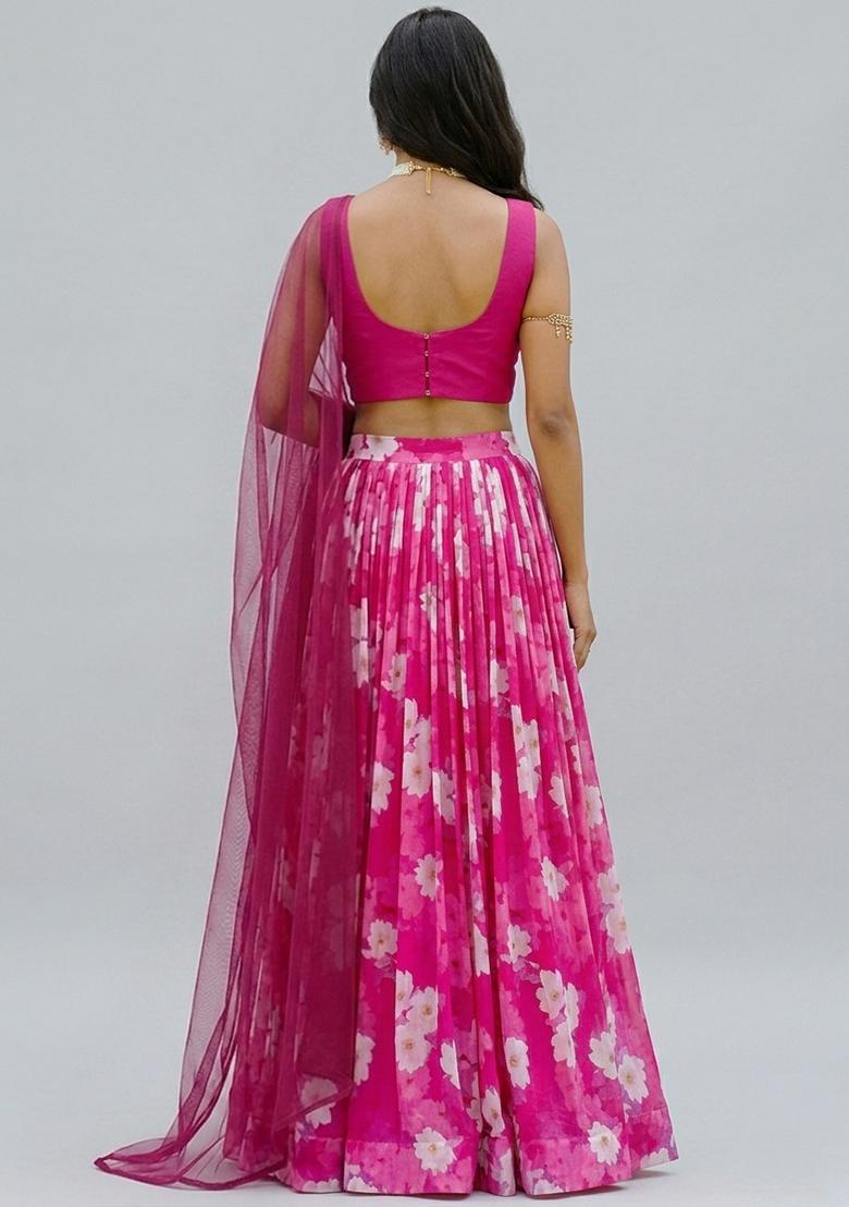 Rani Pink Printed Georgette Lehenga Set - Indya