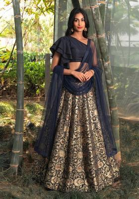 Black Silk Blend Brocade Lehenga Set
