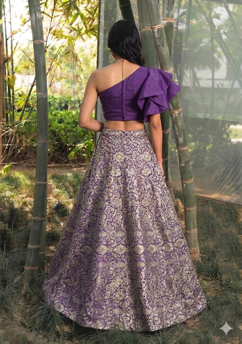 Purple Brocade Jacquard Brocade Lehenga Set - Indya