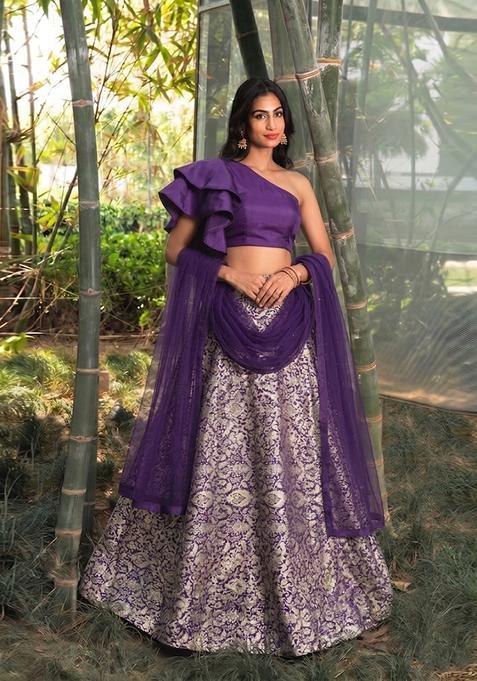 Purple Silk Blend Brocade Lehenga Set