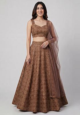 Brown Printed Georgette Lehenga Set