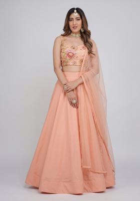 Soft Peach Embroidered Organza Lehenga Set