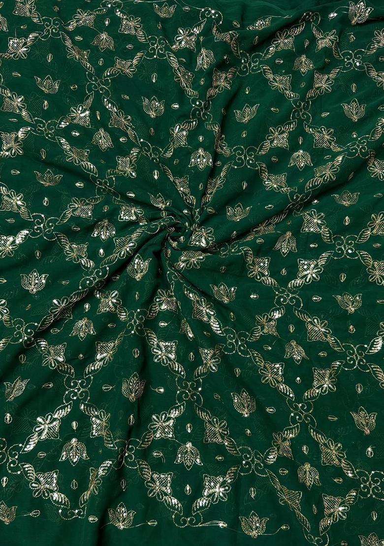 Bottle Green Georgette Lehenga Set with Embroidered for Diwali | Wedding & Festive Wear - Indya