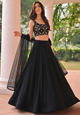 Jet Black Sequin Georgette Lehenga Set