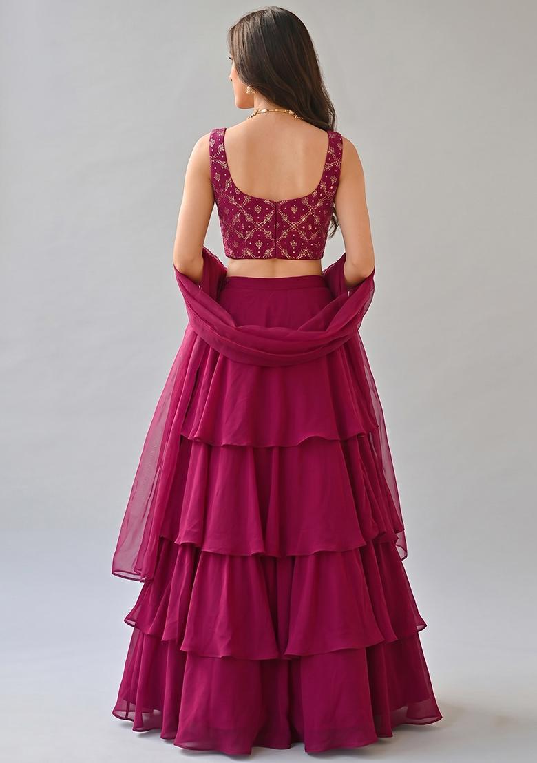 Rani Pink Sequin Georgette Lehenga Set - Indya