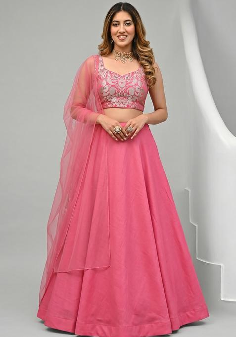 Rani Pink Silk Blend Brocade Lehenga Set