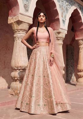 Soft Peach Jacquard Jacquard Brocade Lehenga Set