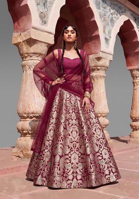 Maroon Brocade Jacquard Brocade Lehenga Set