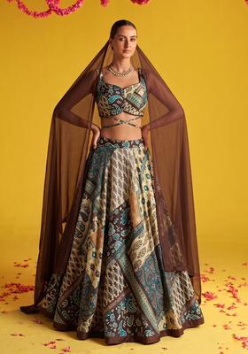 Multi Color Printed Silk Blend Lehenga Set