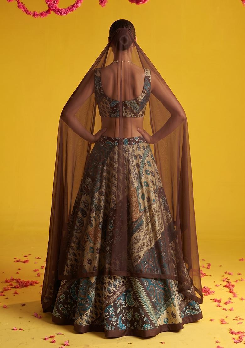 Multi Color Printed Silk Blend Lehenga Set - Indya