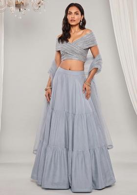 Slate Grey Sequin Silk Lehenga Set