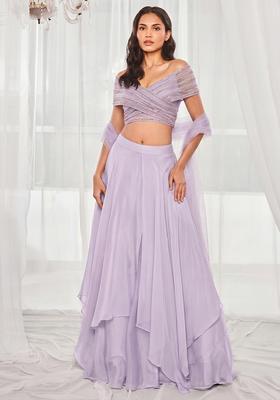 Lilac Sequin Silk Lehenga Set