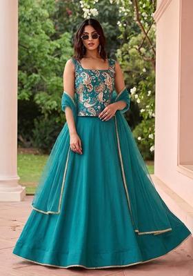 Teal Embroidered Handwork Lehenga Set
