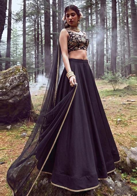 Dark Purple Silk Blend Jacquard Lehenga Set