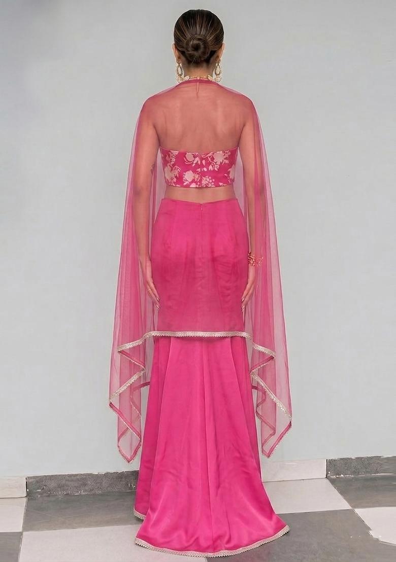 Dark Pink Embroidered Handwork Lehenga Set - Indya