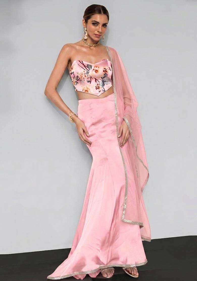 Blush Pink Fusion Set with Embroidered & Handwork for Diwali | Wedding & Festive Wear - Indya