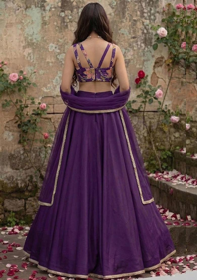 Purple Embroidered Handwork Lehenga Set - Indya
