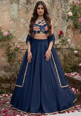 Navy Blue Embroidered Handwork Lehenga Set