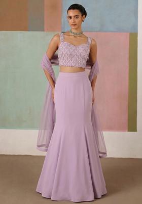 Lilac Embroidered Handwork Lehenga Set