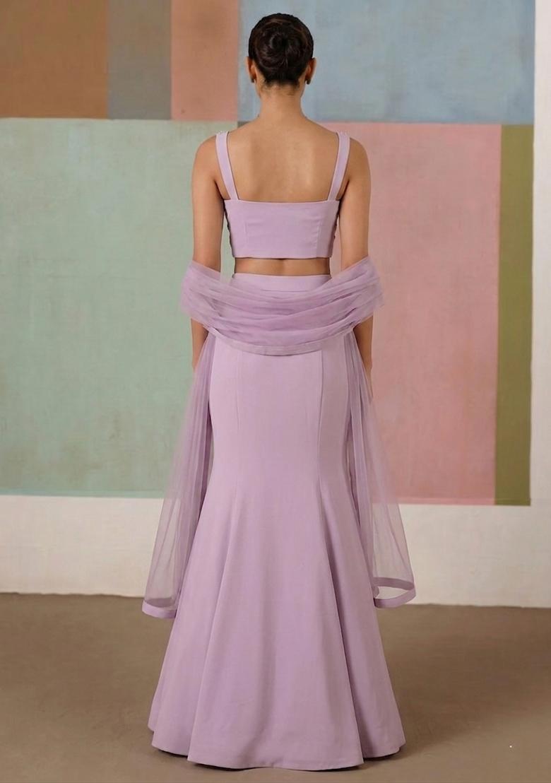 Lilac Embroidered Handwork Lehenga Set - Indya