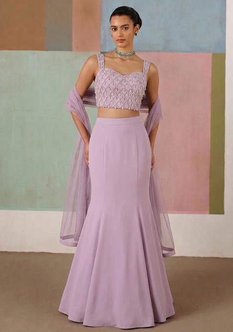 Lilac Crepe Embellished Lehenga Set