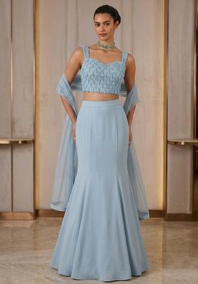 Sky Blue Embroidered Handwork Lehenga Set