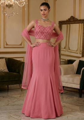 Rose Pink Embroidered Handwork Lehenga Set