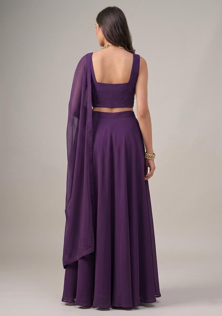Voilet Embroidered Handwork Lehenga Set - Indya