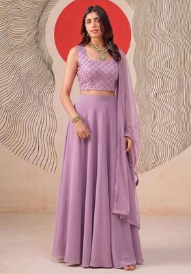 Lilac Embroidered Handwork Lehenga Set