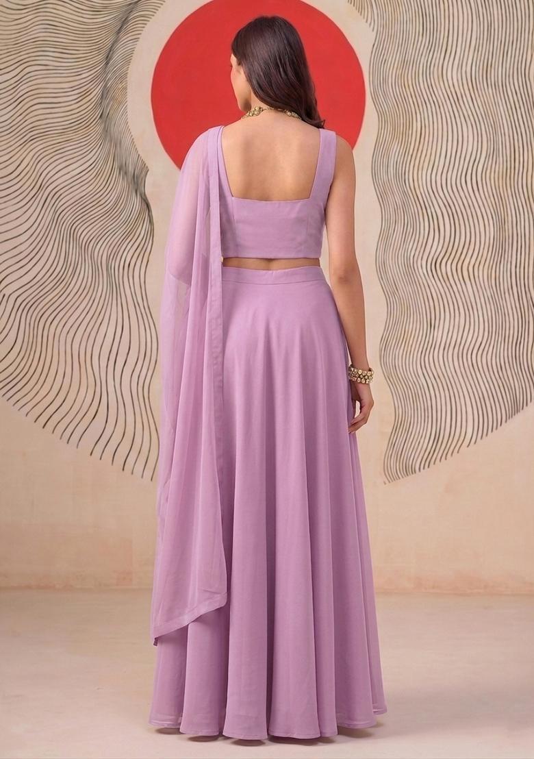 Lilac Embroidered Handwork Lehenga Set - Indya