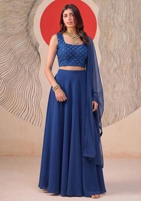 Royal Blue Embroidered Handwork Lehenga Set