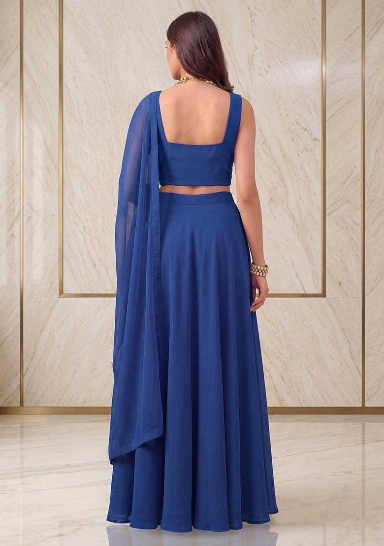 Royal Blue Embroidered Handwork Lehenga Set - Indya