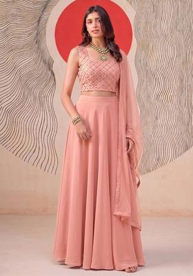 Peach Embroidered Handwork Lehenga Set