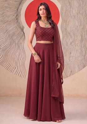 Maroon Embroidered Handwork Lehenga Set