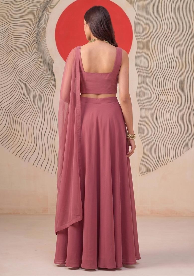 Onion Pink Embroidered Handwork Lehenga Set - Indya