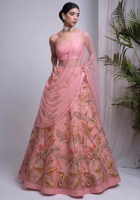 Peach Puff Printed Organza Lehenga Set