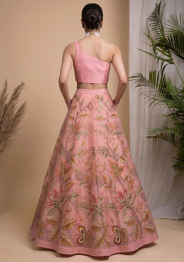 Peach Puff Printed Organza Lehenga Set - Indya