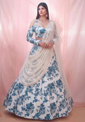 White Printed Crepe Fusion Set