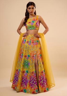 Multi Color Printed Crepe Lehenga Set