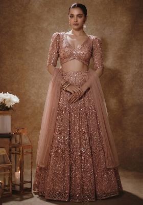 Faded Peach Sequin Net Lehenga Set