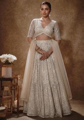 Cloud White Sequin Net Lehenga Set